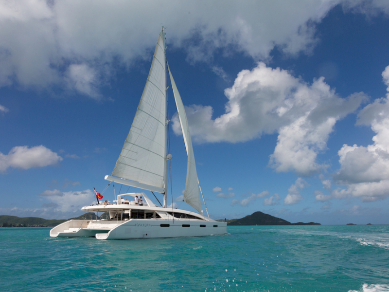 Luxury catamaran yacht AKASHA cruising in Caribbean with Contact Yachts
