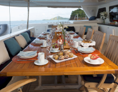 Luxury catamaran yacht AKASHA cruising in Caribbean with Contact Yachts